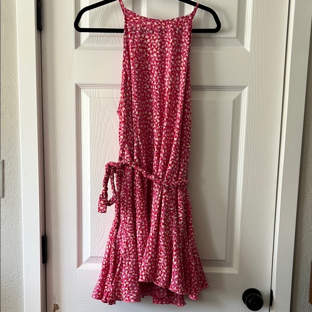 Pink Printed Halter Summer Dress